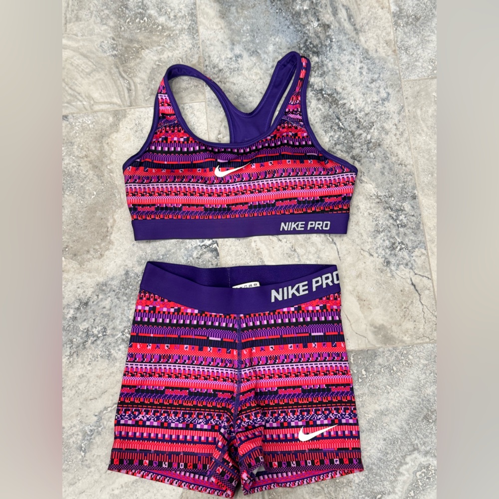 Nike Women's Purple and Pink Athletic Shorts Set - Picture 1 of 7